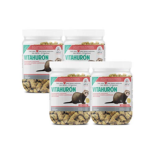 Abene VITAHURÓN 4 Pack (4 frascos de 300grs. c/u) Complemento nutricional PELETELIZADO para Hurones DE Todas Las Edades. Peso Total 1.2 kg.