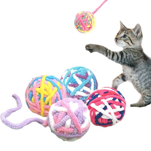 ZARSIO 4PCS Juguete para Gato Bolas de Peluche Suaves y Coloridas con Timbre Incorporado Juguete Interactivo para Gatos de Interior Gatito