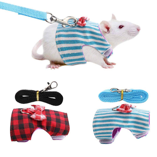 HEEPDD Juego de arneses y Correas para pequeños Animales Hamster Caminar Entrenamiento Cuerda Cuerda Correa de Pecho para Conejo Ardilla Conejito Hurón Conejillo de Indias Rojo Cuadrícula + Rayas(M)