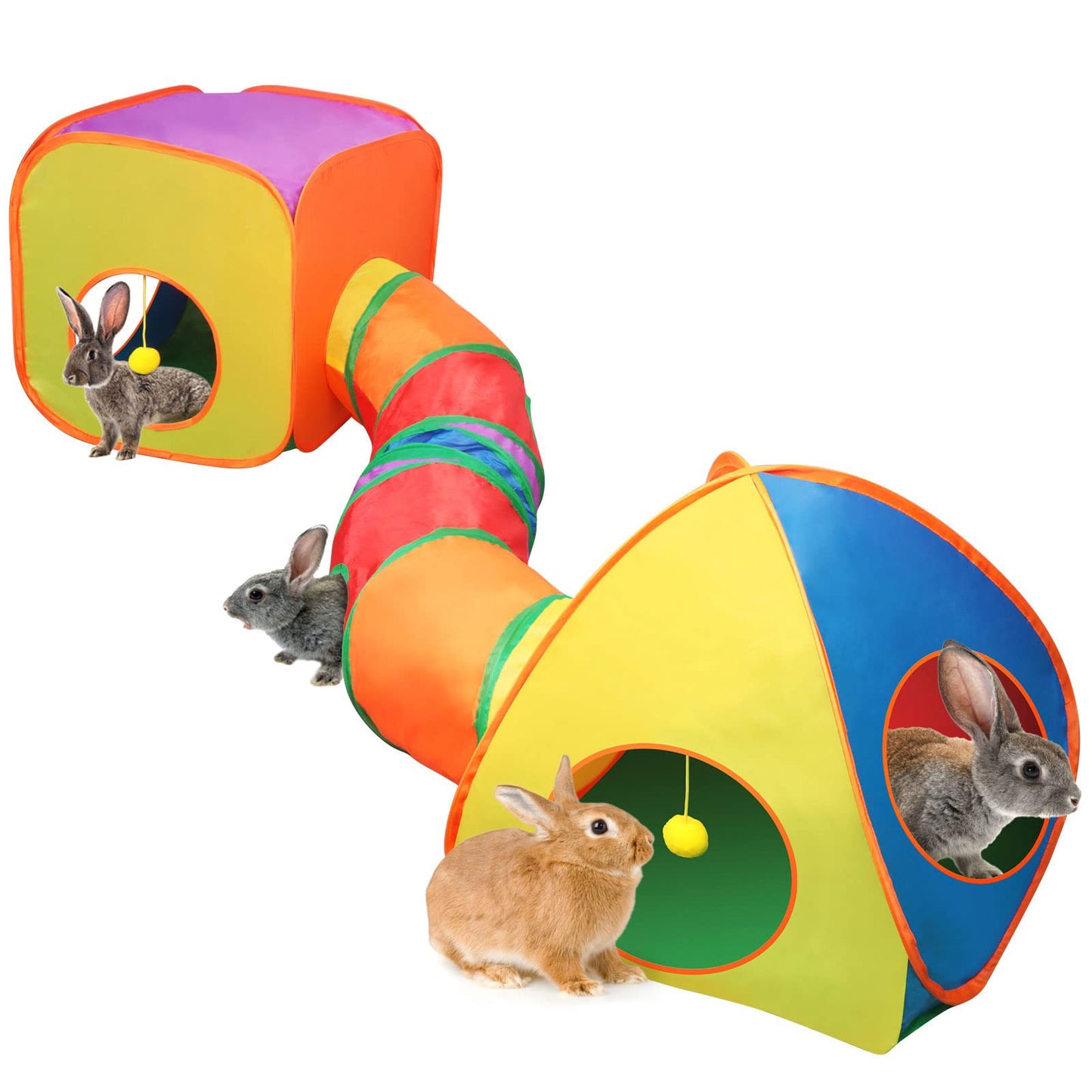 YUEPET Túnel y Cubo de Conejo Plegable, Tienda de campaña interactiva, túnel Arrugado, Juguetes de Animales pequeños con Bola de Juego para Conejo Enano, Conejito de Indias