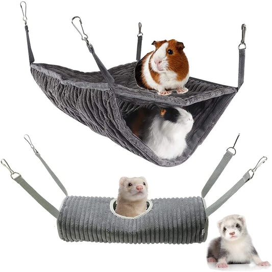 Hamaca pequeña para mascotas，Hamaca pequeña para animales，chinchilla, loro, azúcar, hurones, ratas, hámsteres, ratas, juegos de dormir ，accesorios para colgar escondite de túnel de juguete (gris de dos piezas)