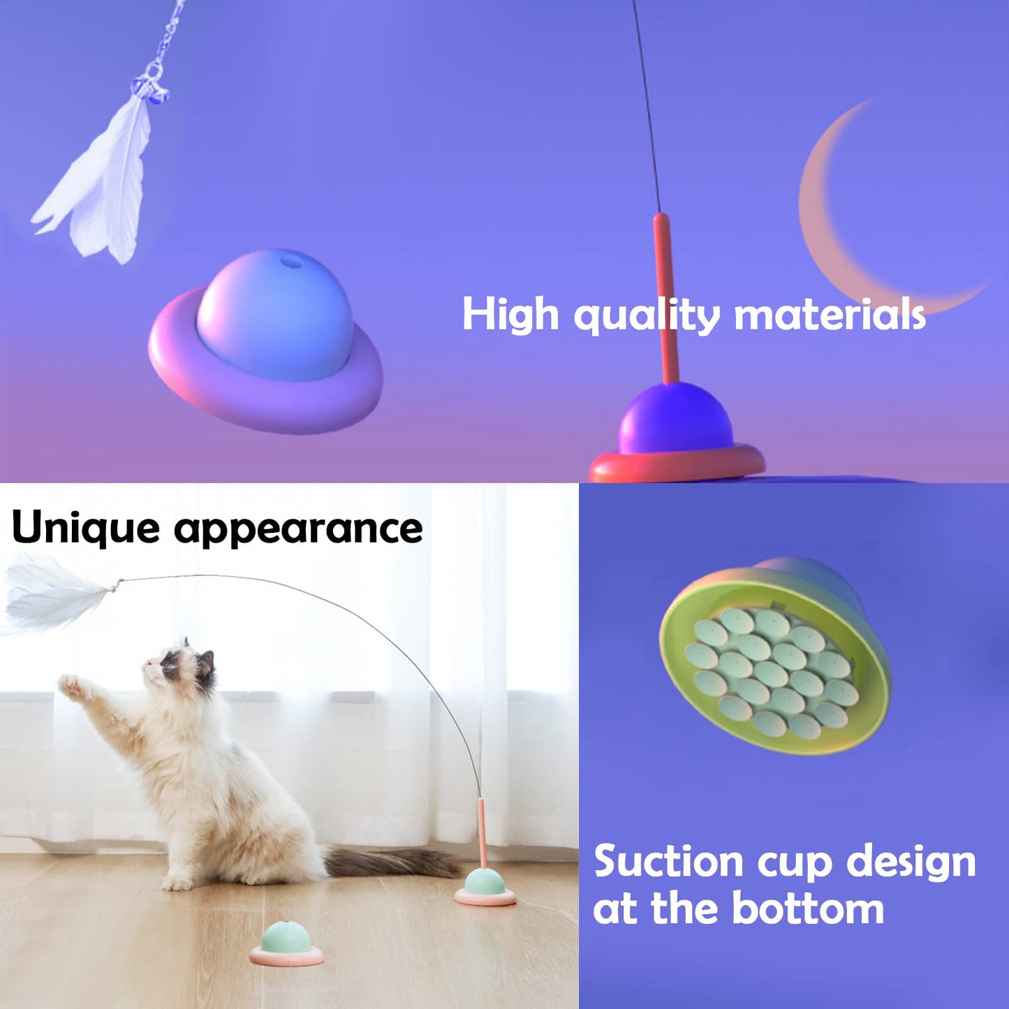 Juguete para Gato, Juguetes para Gato con Plumas, Cascabeles y Ventosas, Palos Interactivos para Gatitos para Jugar y Hacer Ejercicio en Interiores, Largo más de 90cm para que los Gatos Jueguen