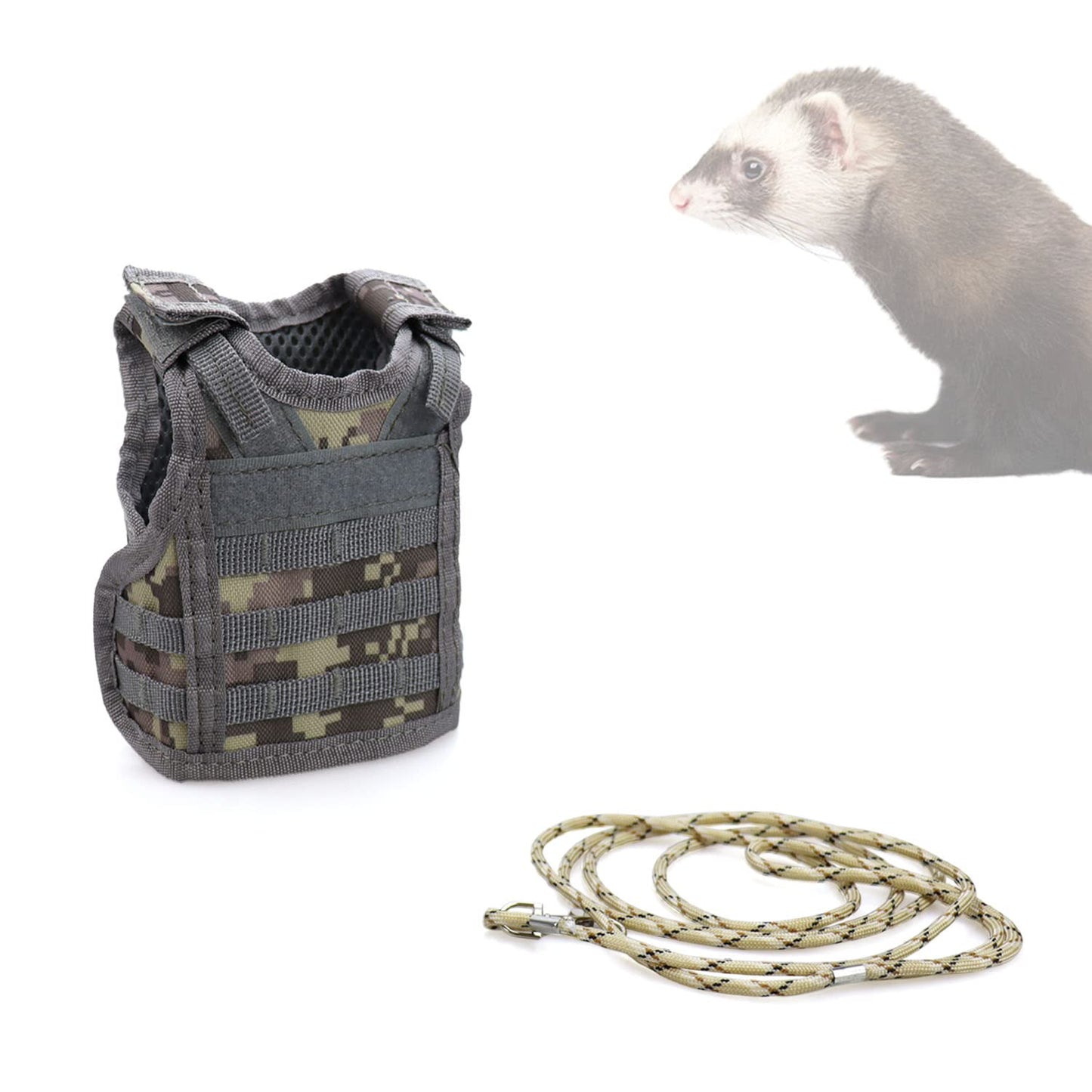 Ferrets - Arnés y correa del ejército para animales pequeños, conejito de indias, gatito, cachorro, hurón, accesorios de ropa