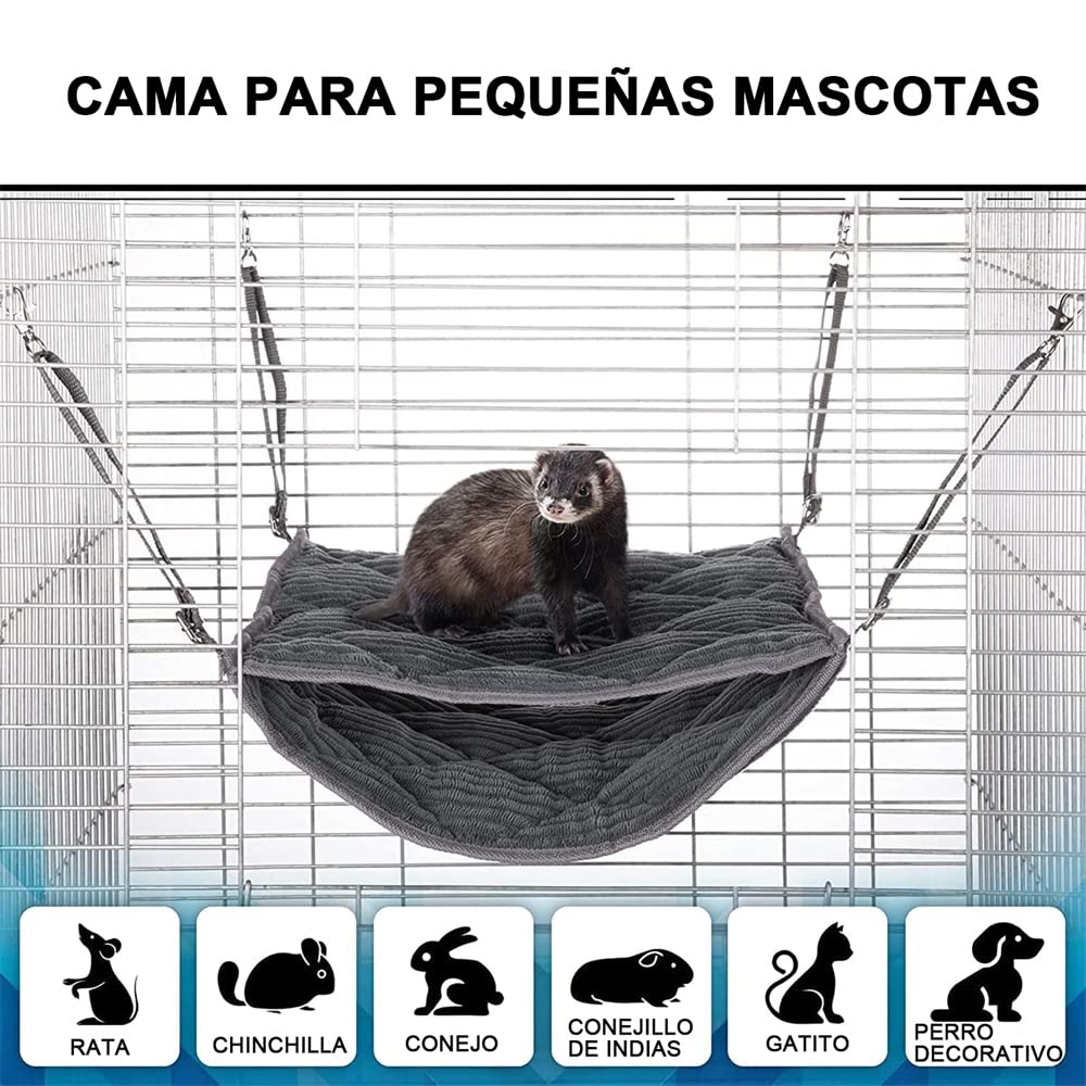 Hamaca pequeña para mascotas，Hamaca pequeña para animales，chinchilla, loro, azúcar, hurones, ratas, hámsteres, ratas, juegos de dormir ，accesorios para colgar escondite de túnel de juguete (gris de dos piezas)