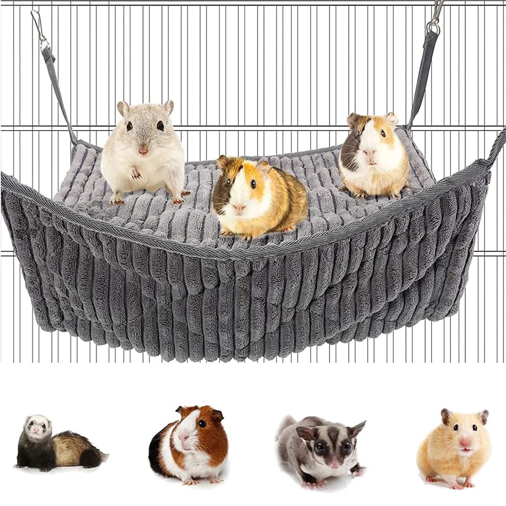 Hamaca pequeña para mascotas，Hamaca pequeña para animales，chinchilla, loro, azúcar, hurones, ratas, hámsteres, ratas, juegos de dormir ，accesorios para colgar escondite de túnel de juguete (gris de dos piezas)