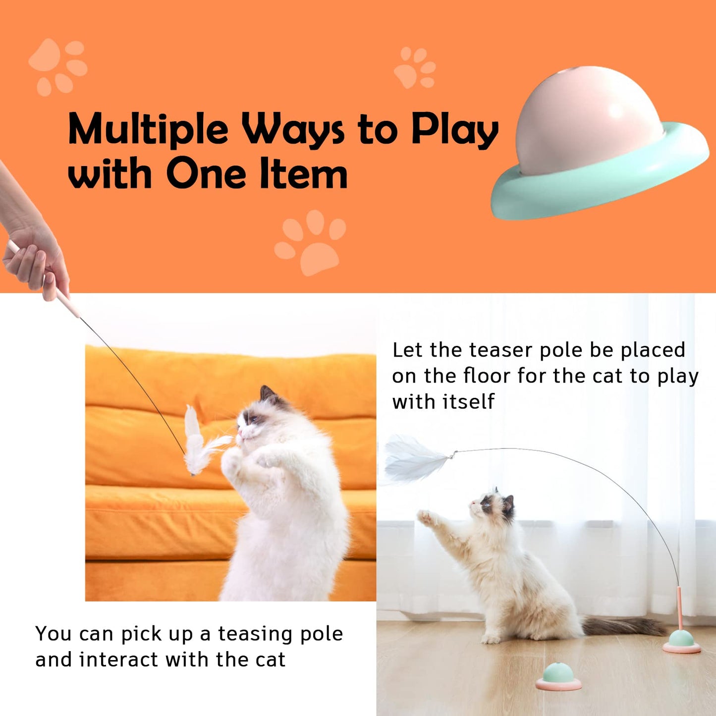 Juguete para Gato, Juguetes para Gato con Plumas, Cascabeles y Ventosas, Palos Interactivos para Gatitos para Jugar y Hacer Ejercicio en Interiores, Largo más de 90cm para que los Gatos Jueguen