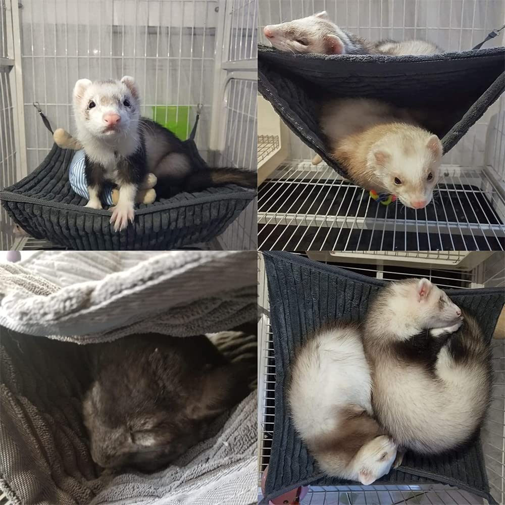 Hamaca pequeña para mascotas，Hamaca pequeña para animales，chinchilla, loro, azúcar, hurones, ratas, hámsteres, ratas, juegos de dormir ，accesorios para colgar escondite de túnel de juguete (gris de dos piezas)