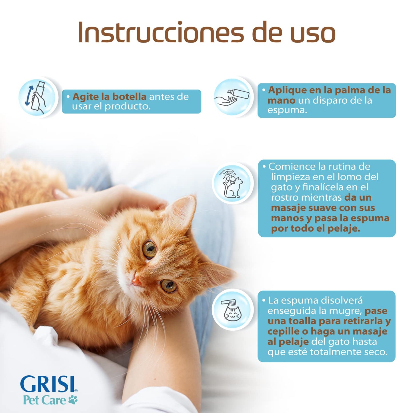 Gato Consentido - Foam de Limpieza en Seco, Shampoo en Seco para Gatos, Ideal para Mantener la Higiene de tu Mascota, 150 ml