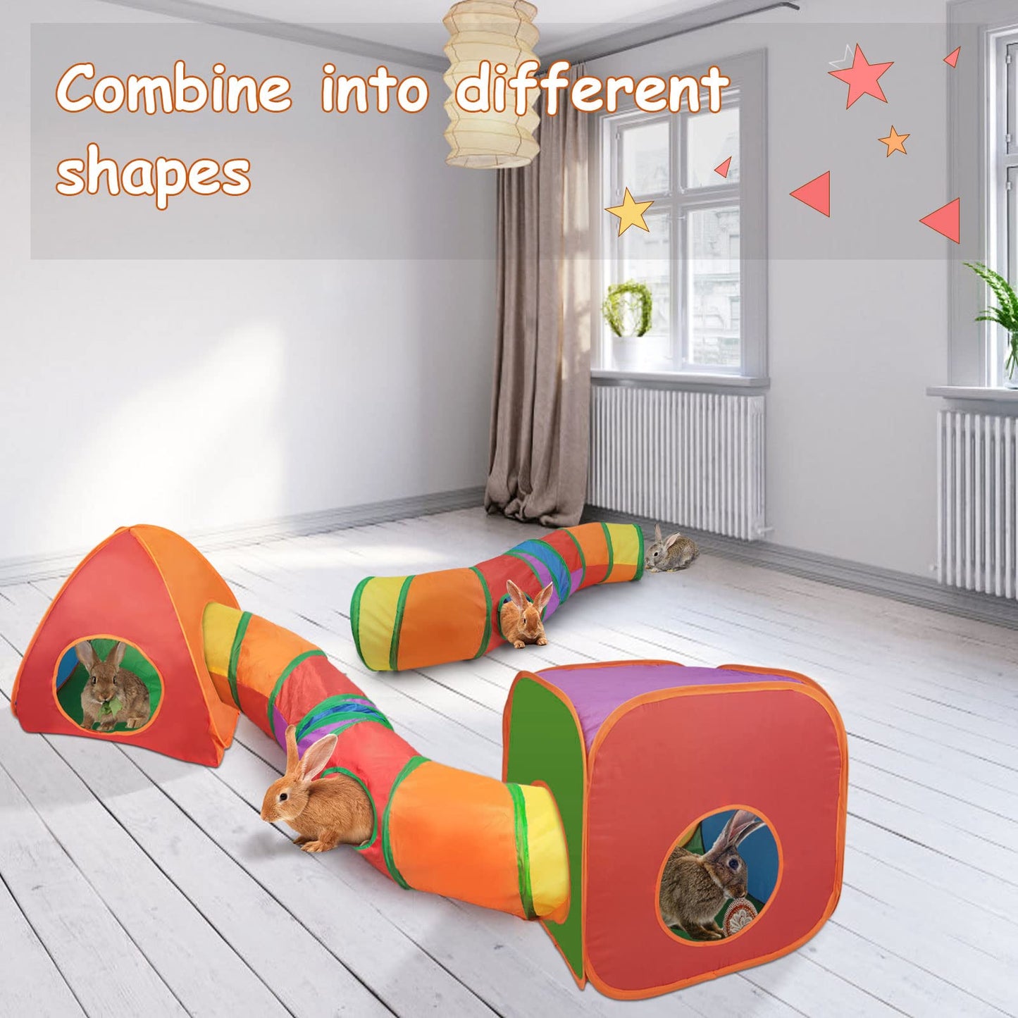 YUEPET Túnel y Cubo de Conejo Plegable, Tienda de campaña interactiva, túnel Arrugado, Juguetes de Animales pequeños con Bola de Juego para Conejo Enano, Conejito de Indias