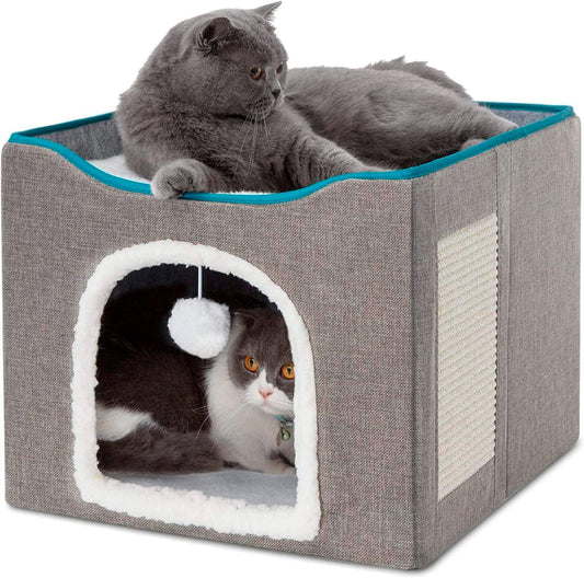 OGAGU Casa para Gatos, Cama para Gatitos Plegable y Lavable, Casa para Mascotas Pequeñas Interior con Pelota para Jugar y rascador, Cama portátil para Dormir Cueva de Gato (Gris, Med)