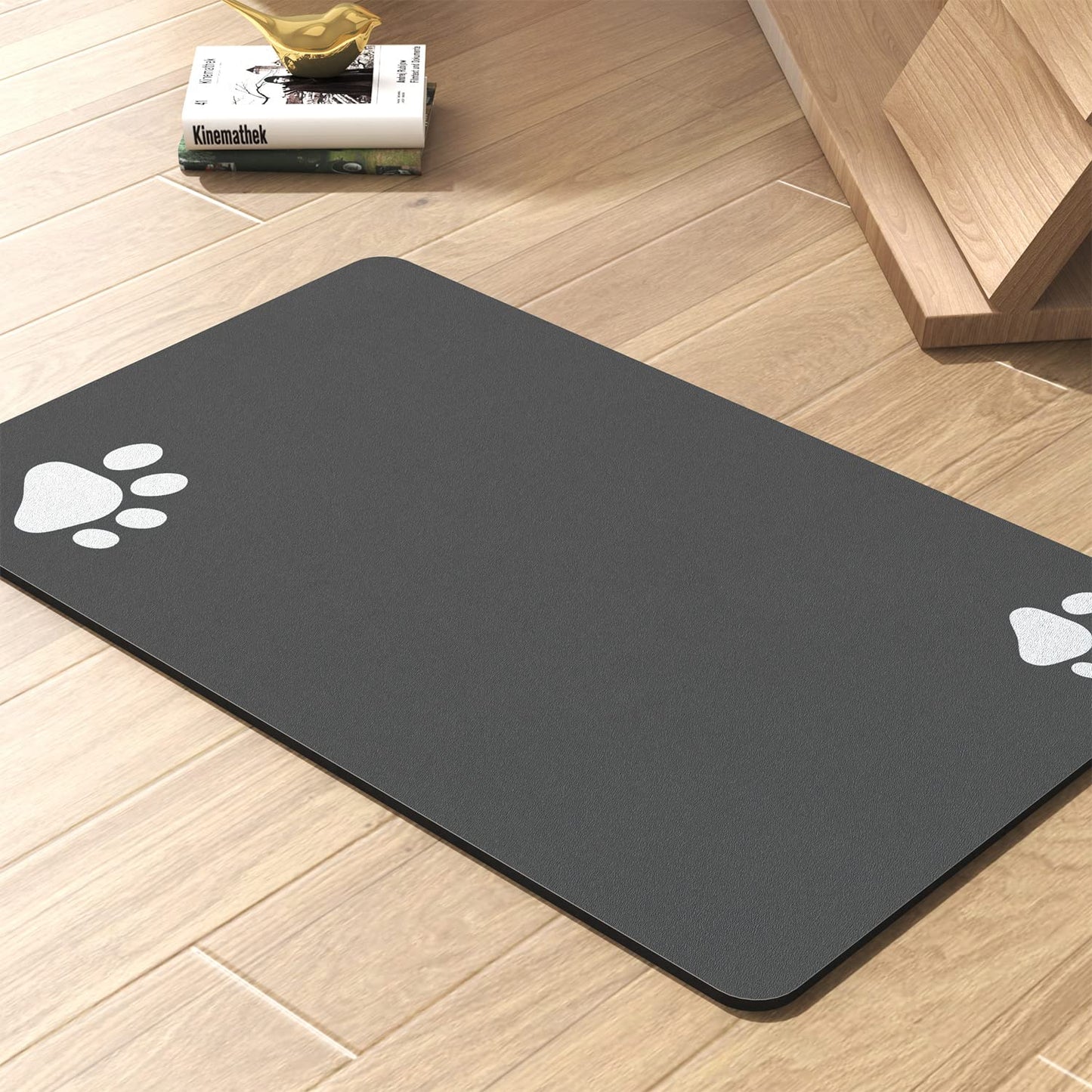 Alfombrilla absorbente para perros para alimentos y agua, sin manchas, de secado rápido, accesorios para perros, suministros para mascotas, tazón de agua para perros (gris oscuro, 12 x 19 pulgadas)